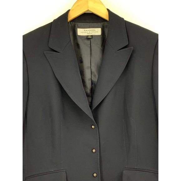 Women’s Tahari Arthur Levine 12P navy blazer business career 1721 Lined Notch - Picture 2 of 7